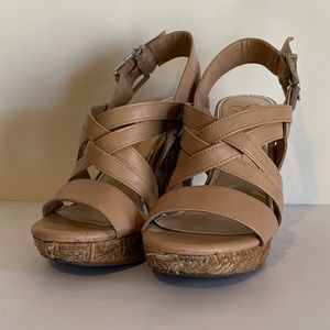 Jessica Simpson Light Brown Ultra-High Wedge-Heel Strappy Sandals, Size 6M/36